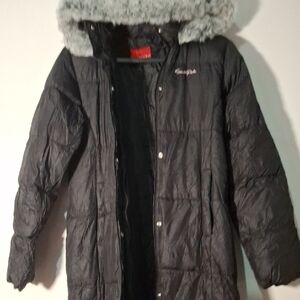 South Pole Black Puffer Coat with Gray Faux Fur Detachable Hood Size M